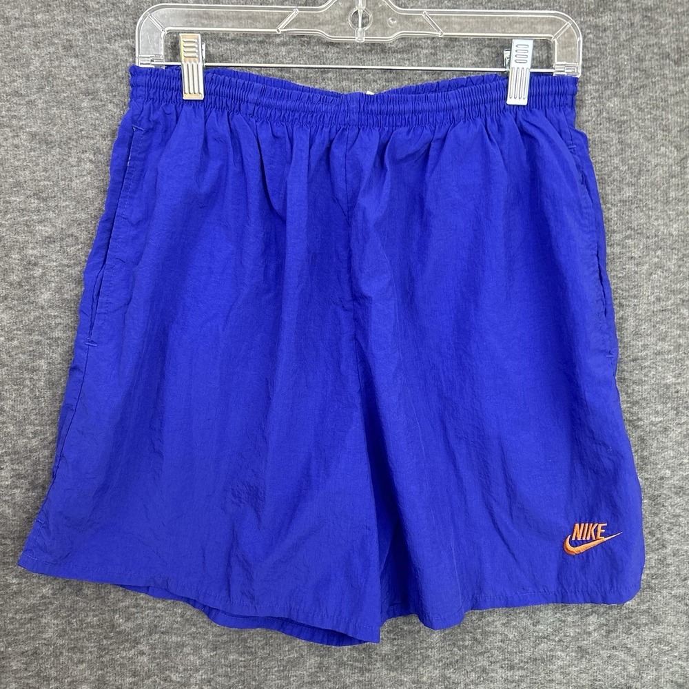 VTG Nike Running Shorts Nylon Mens Small Grey Tag Swimming Purple Orange 80s 90s